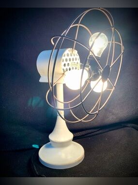 Vintage-Style Industrial Fan Desk Lamp – (3) Light Bulb Accent Lamp | NEW